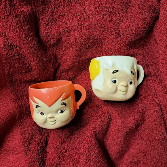 Vintage Pair Flintstones Pebbles And Bam Bam 1972 Plastic Vitamin Cups - Picture 13 of 14